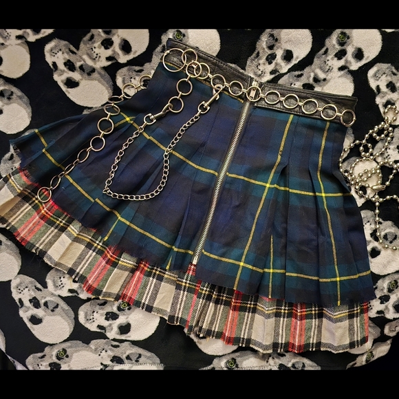 |Ragged Priest| Vintage Layered Tartan Plaid Pleated Zip Mini Skirt Grunge Punk - Picture 3 of 7